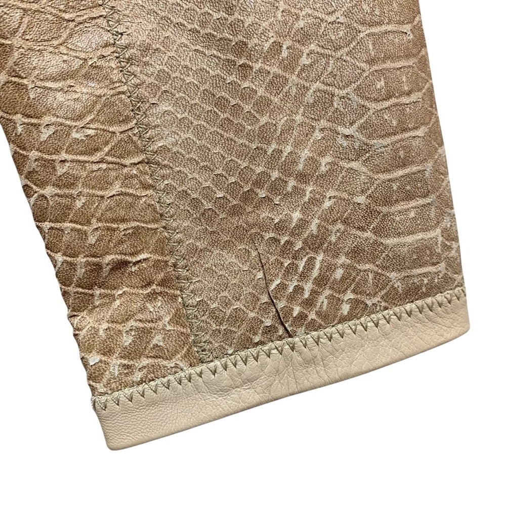 Illia Genuine Leather Animal Snakeskin Textured Zip Moto Jacket Beige Tan Size 8 - Picture 5 of 8